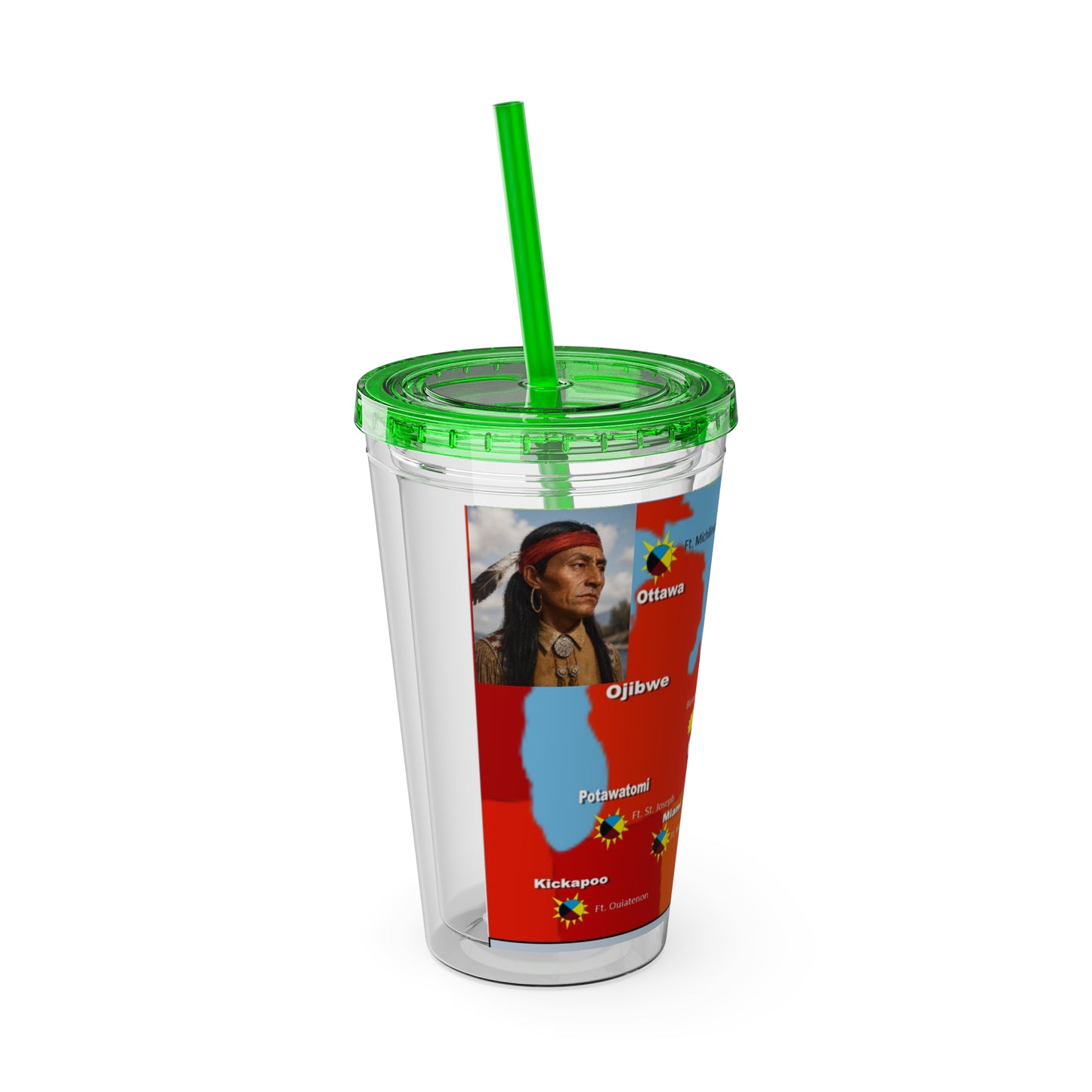 Pontiac Indigenous Nations Map Tumbler — 16oz Sunsplash Straw Cup