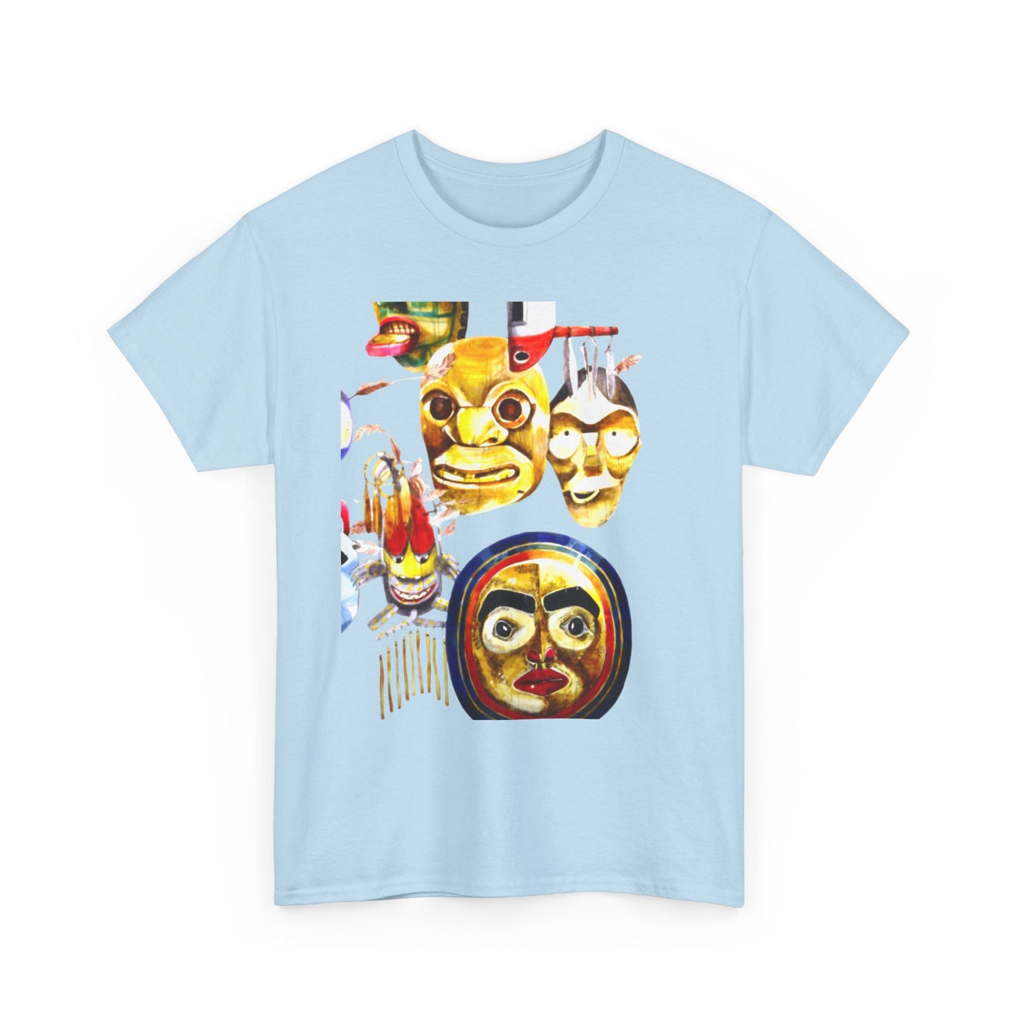 Mask Print Tee — Tribal Mask Artwork T‑Shirt with Arrow Backprint