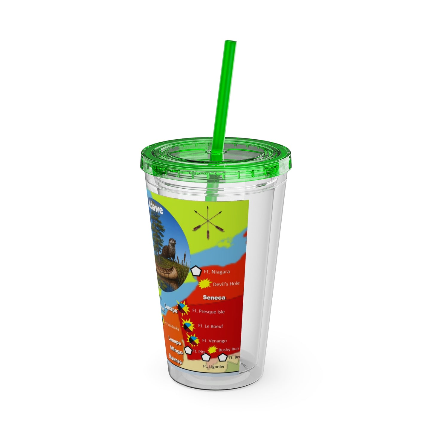 Pontiac Indigenous Nations Map Tumbler — 16oz Sunsplash Straw Cup