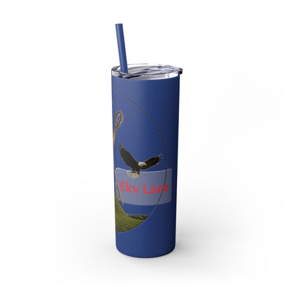 Kialegee 20oz Skinny Tumbler — Faith & Outdoor Lacrosse Design with Cross, Sticks, Campfire