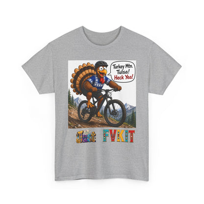 Turkey Mountain Biker Tee — 'Turkey Mtn Tulsa! Heck Yeah!' Graphic T-Shirt