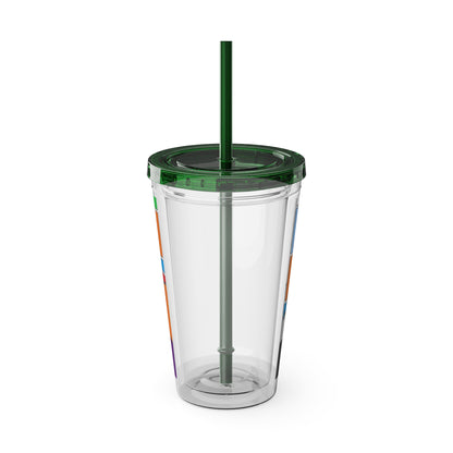 Sunsplash 16oz Tumbler with Straw — 'Half-Pint Illegally on Osage Rez' Graphic