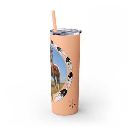 Kiowa Native Warrior on Horse 20oz Skinny Tumbler — Indigenous Heritage Travel Cup with Straw