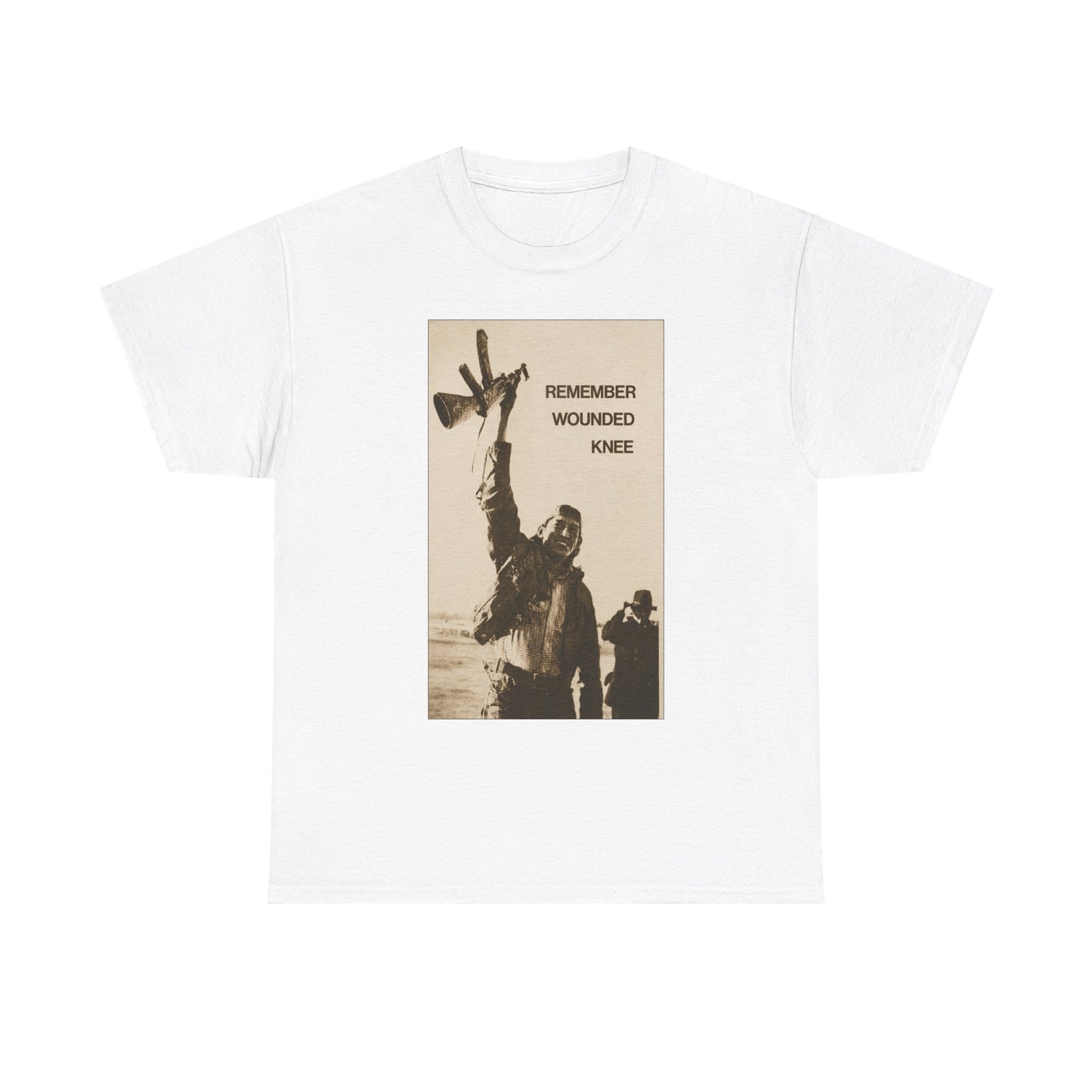 T-Shirt — 'Remember Wounded Knee' Historical Protest Tee with Arrow Emblem