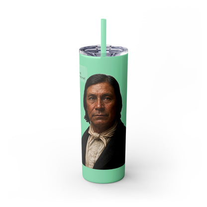 Chitto Harjo 20oz Skinny Tumbler with Classic Native American Portrait — Travel Straw Cup