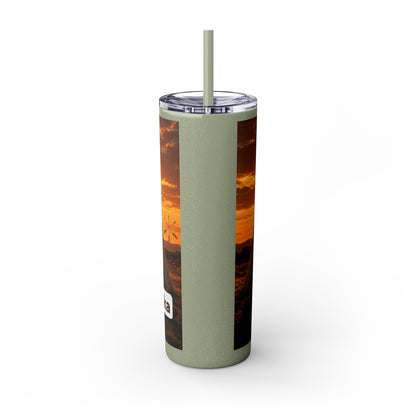 Ponca Sunset Teepee Skinny Tumbler — 20oz Insulated Straw Cup