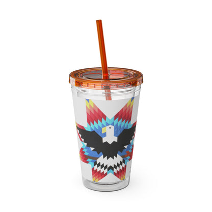 Onci 16oz Sunsplash Tumbler with Straw — Southwestern Eagle Pattern, Insulated Travel Cup