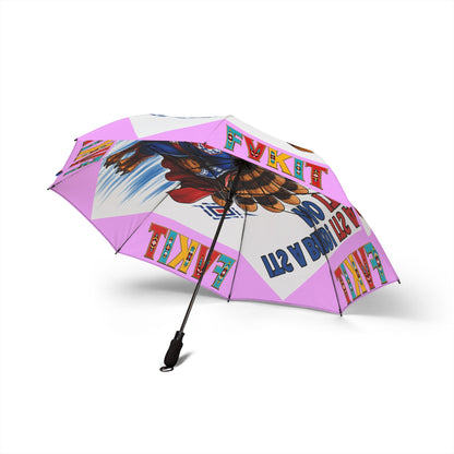 Turkey Foldable Umbrella — Colorful Cartoon Turkey ‘My Body! It’s a Plane? No It’s’ Novelty Travel Umbrella