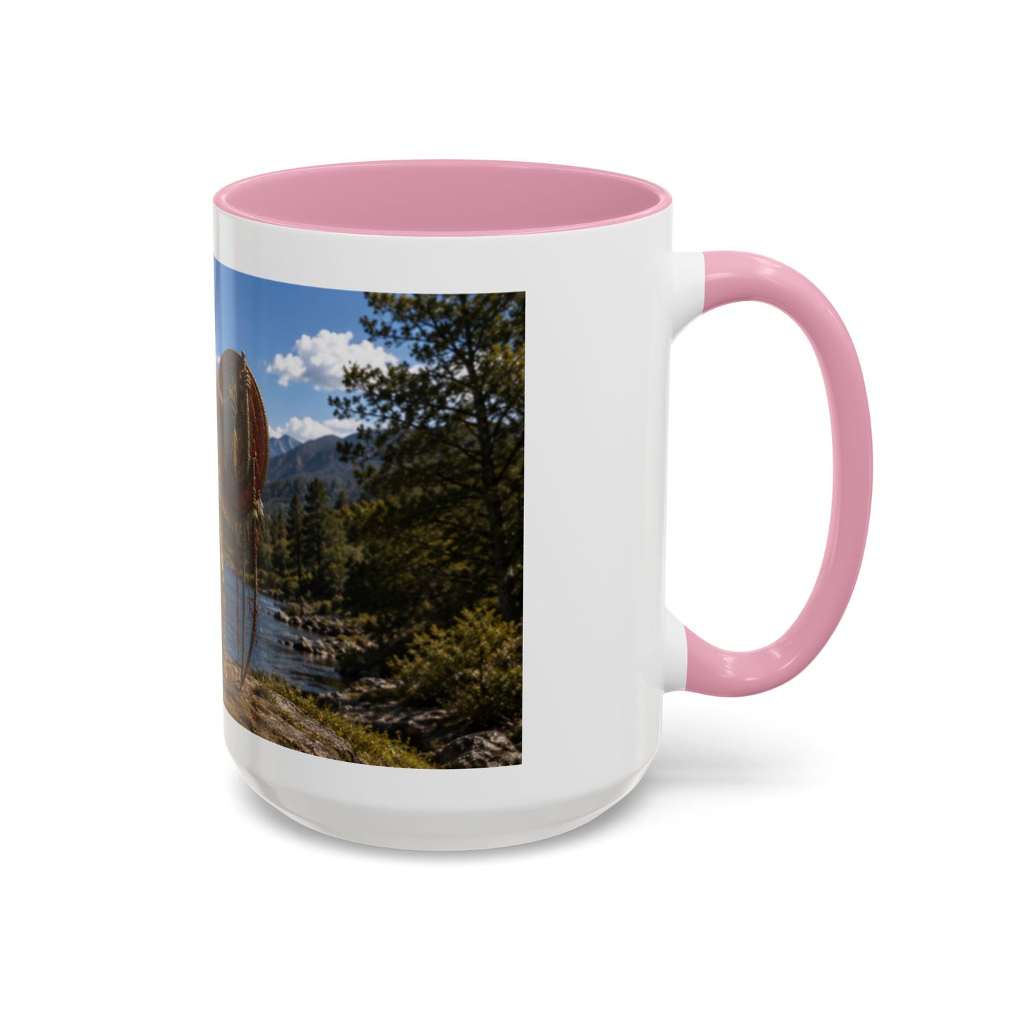 Chickasaw Warrior Statue Scenic Mug — Mythic Landscape Coffee Cup (11oz/15oz)