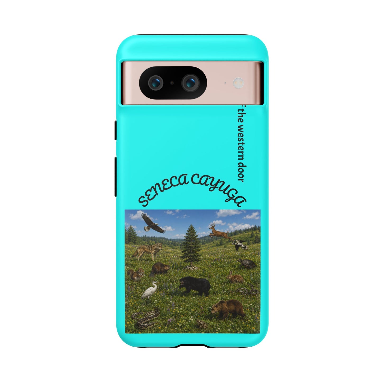 Seneca Cayuga Wildlife iPhone Case — "Keepers of the Western Door" Teal Protective Cover