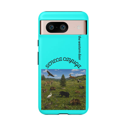 Seneca Cayuga Wildlife iPhone Case — "Keepers of the Western Door" Teal Protective Cover