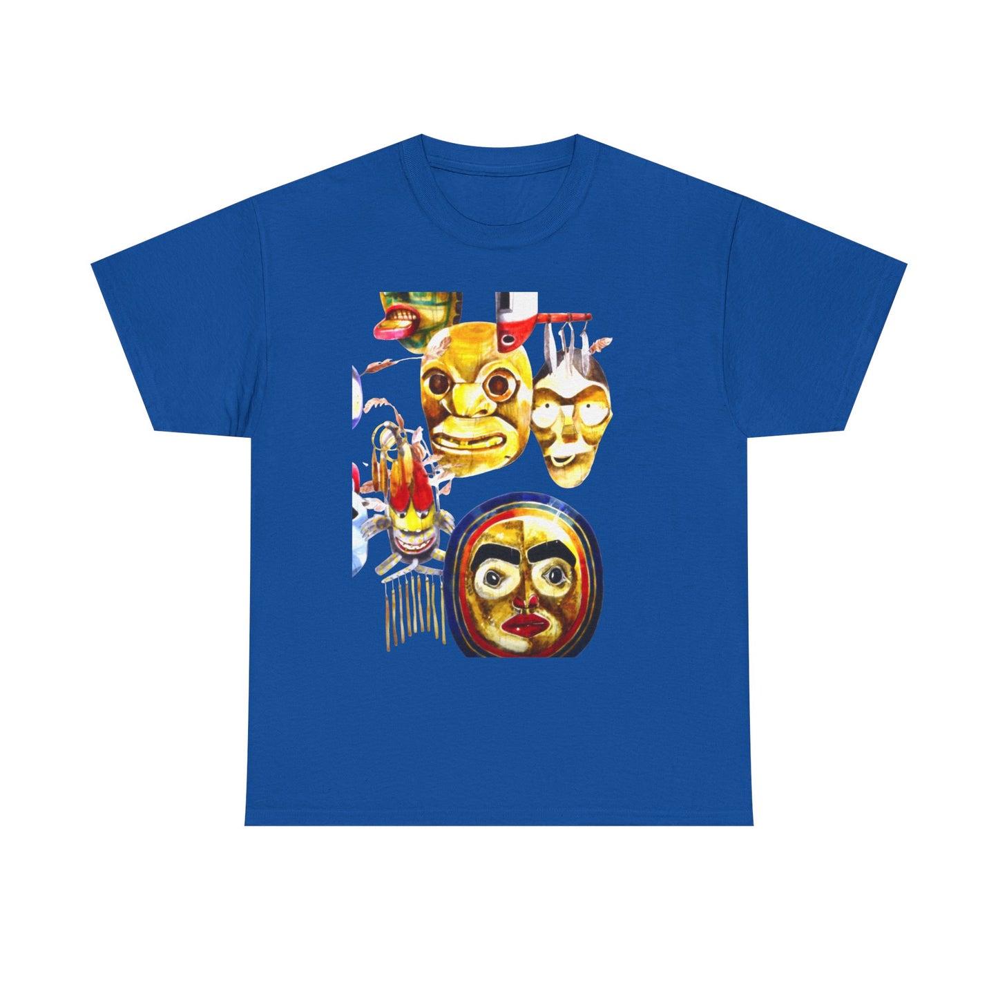 Mask Print Tee — Tribal Mask Artwork T‑Shirt with Arrow Backprint