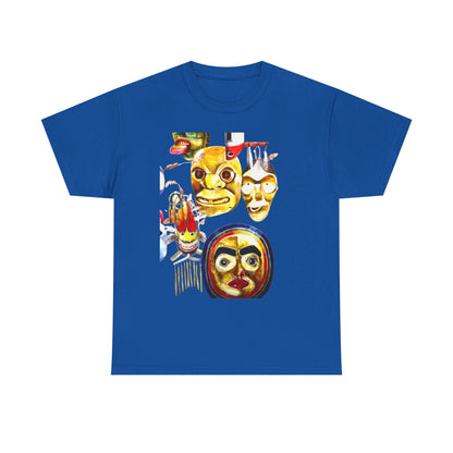 Mask Print Tee — Tribal Mask Artwork T‑Shirt with Arrow Backprint