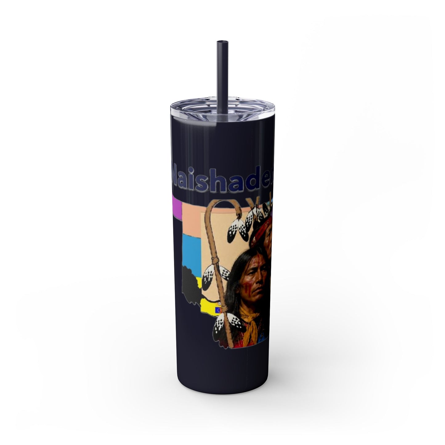 Apache 20oz Skinny Tumbler with Straw — Colorful Retro Design "Naishade"