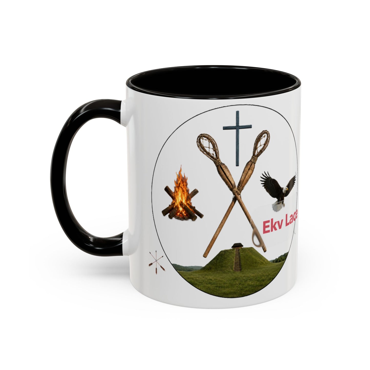 Kialegee Adventure Mug — 'Ekv Lace' Cross, Eagle & Campfire Ceramic Coffee Cup (11oz/15oz)