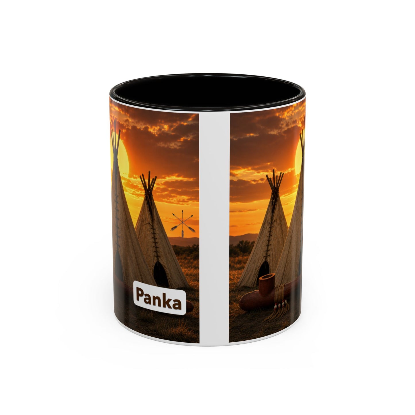 Ponca Teepee Sunset Coffee Mug – Personalized 'Panka' Rustic Camping Ceramic Mug