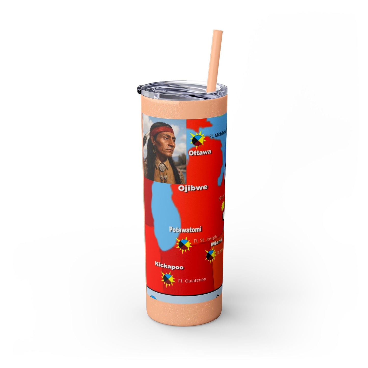 Pontiac Native Nations Map Skinny Tumbler — 20oz Travel Cup with Straw