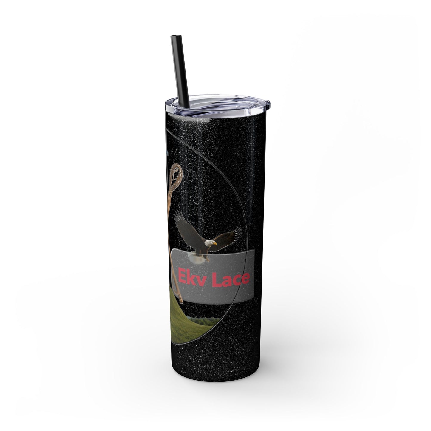 Kialegee 20oz Skinny Tumbler — Faith & Outdoor Lacrosse Design with Cross, Sticks, Campfire