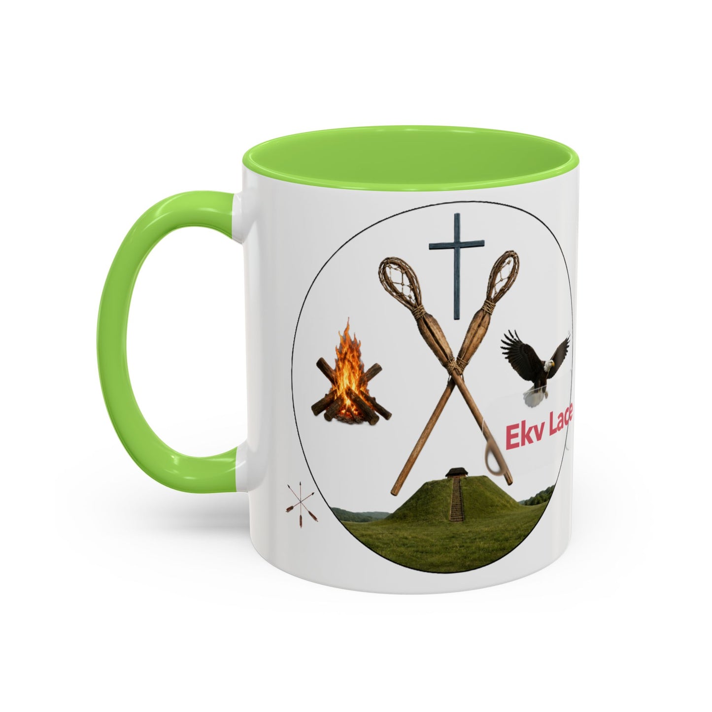 Kialegee Adventure Mug — 'Ekv Lace' Cross, Eagle & Campfire Ceramic Coffee Cup (11oz/15oz)