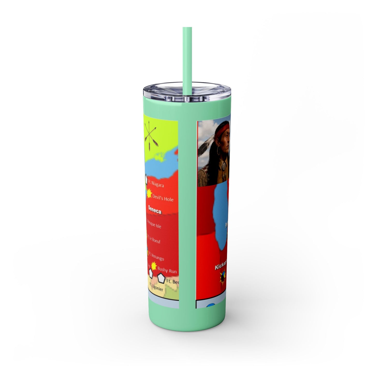 Pontiac Native Nations Map Skinny Tumbler — 20oz Travel Cup with Straw