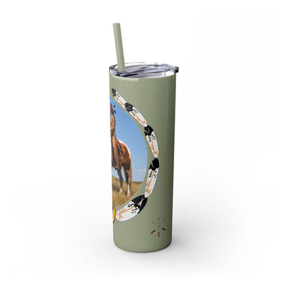 Kiowa Native Warrior on Horse 20oz Skinny Tumbler — Indigenous Heritage Travel Cup with Straw