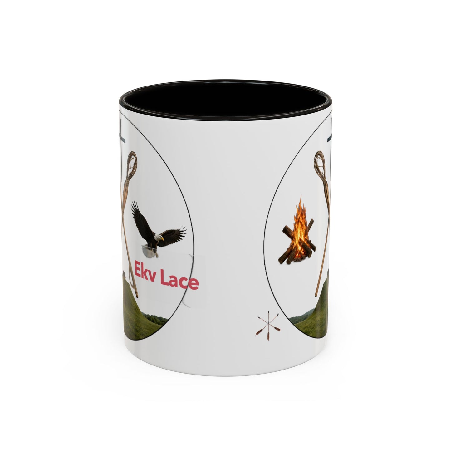 Kialegee Adventure Mug — 'Ekv Lace' Cross, Eagle & Campfire Ceramic Coffee Cup (11oz/15oz)