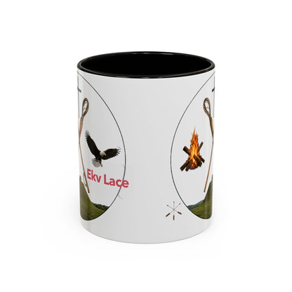 Kialegee Adventure Mug — 'Ekv Lace' Cross, Eagle & Campfire Ceramic Coffee Cup (11oz/15oz)