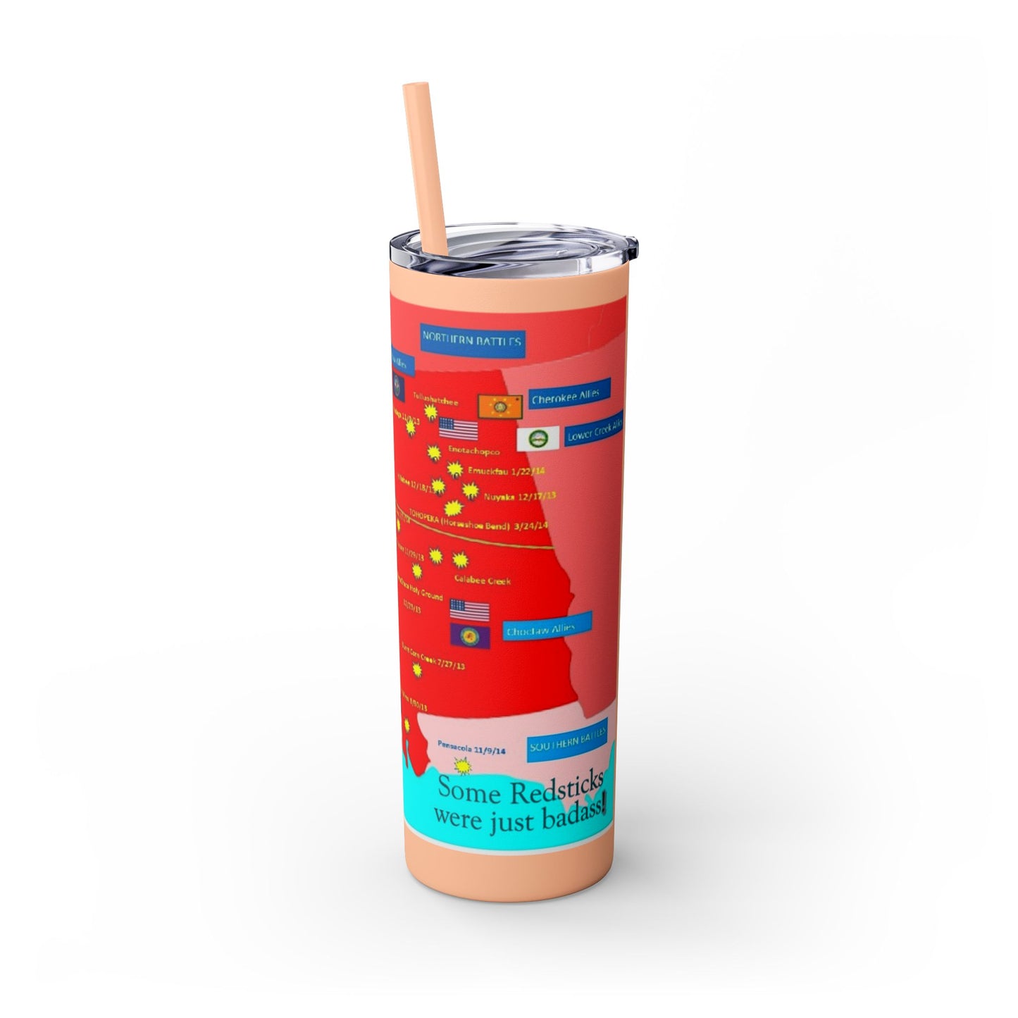 Opothleyahola Skinny Tumbler – Colorful Native American Portrait Design, 20oz Stainless Straw Cup