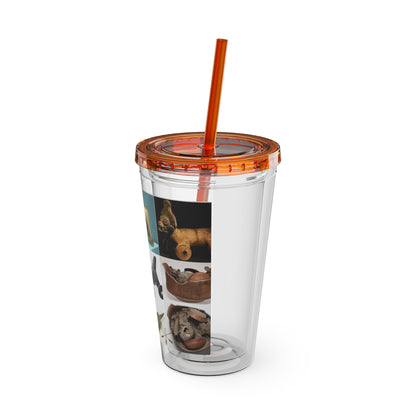 Aztec Sunsplash 16oz Insulated Straw Tumbler — Historical Artifact Illustration Design