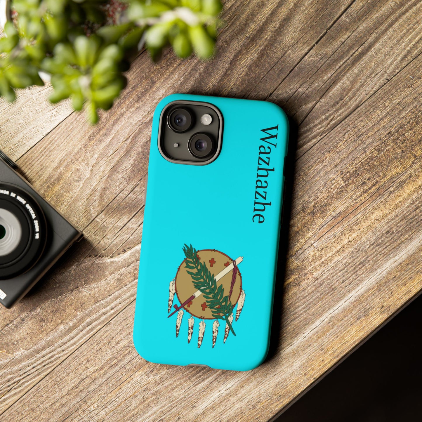 Osage Phone Case — Wazhahze Tribal Shield Design (Native Feather & Tomahawk)
