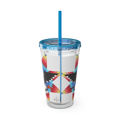 Onci 16oz Sunsplash Tumbler with Straw — Southwestern Eagle Pattern, Insulated Travel Cup