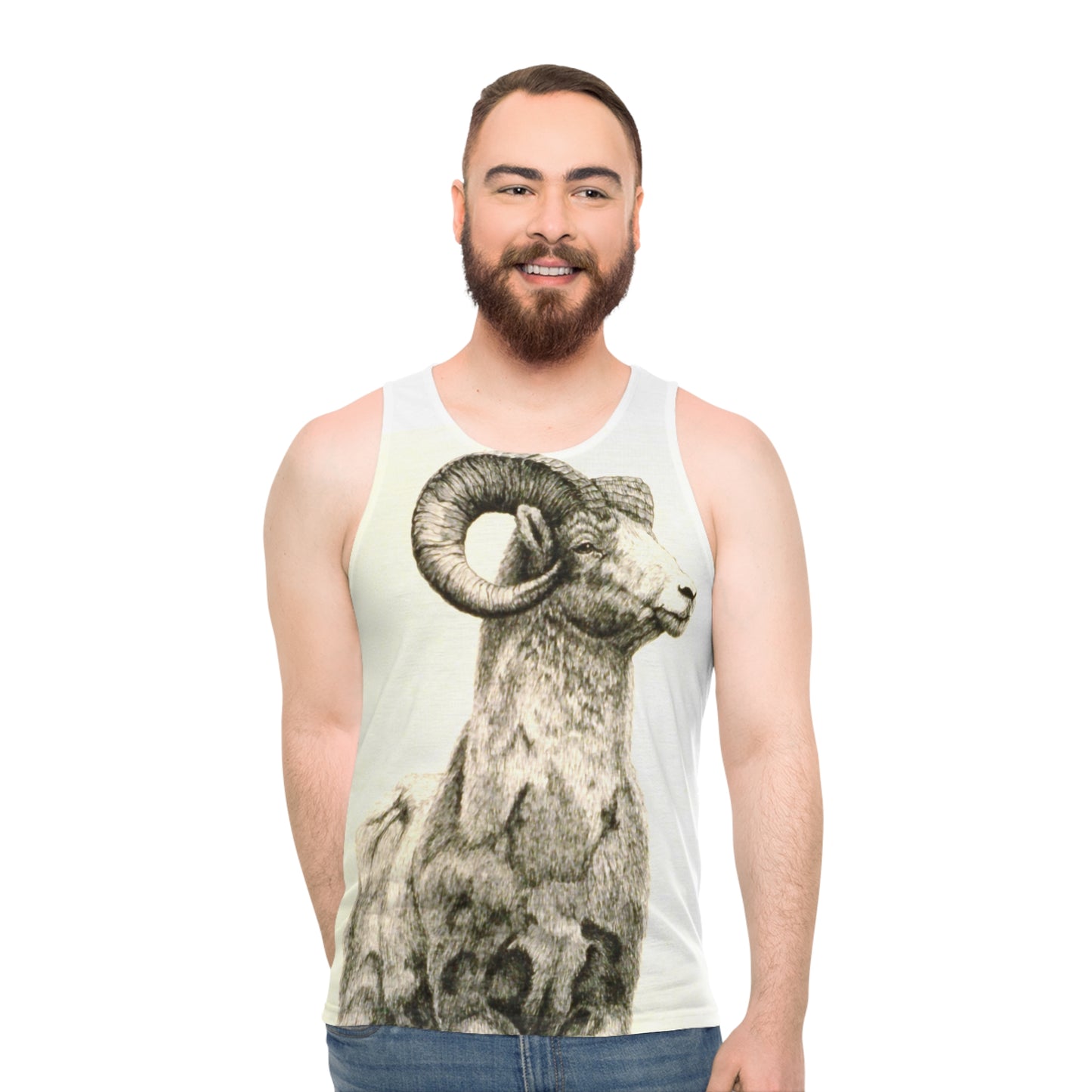 Bighorn Ram Illustration Tank Top — Vintage Mountain Ram Graphic Tank
