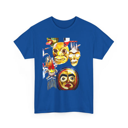 Mask Print Tee — Tribal Mask Artwork T‑Shirt with Arrow Backprint