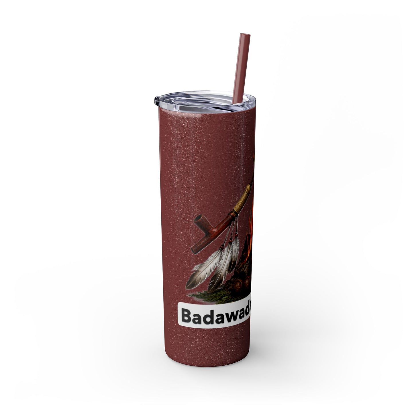Pottawatomie Campfire Badge Skinny Tumbler 20oz — Badawadame Nation Design