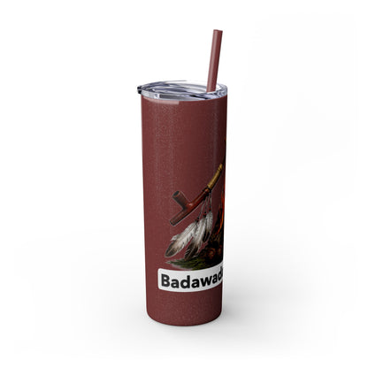 Pottawatomie Campfire Badge Skinny Tumbler 20oz — Badawadame Nation Design