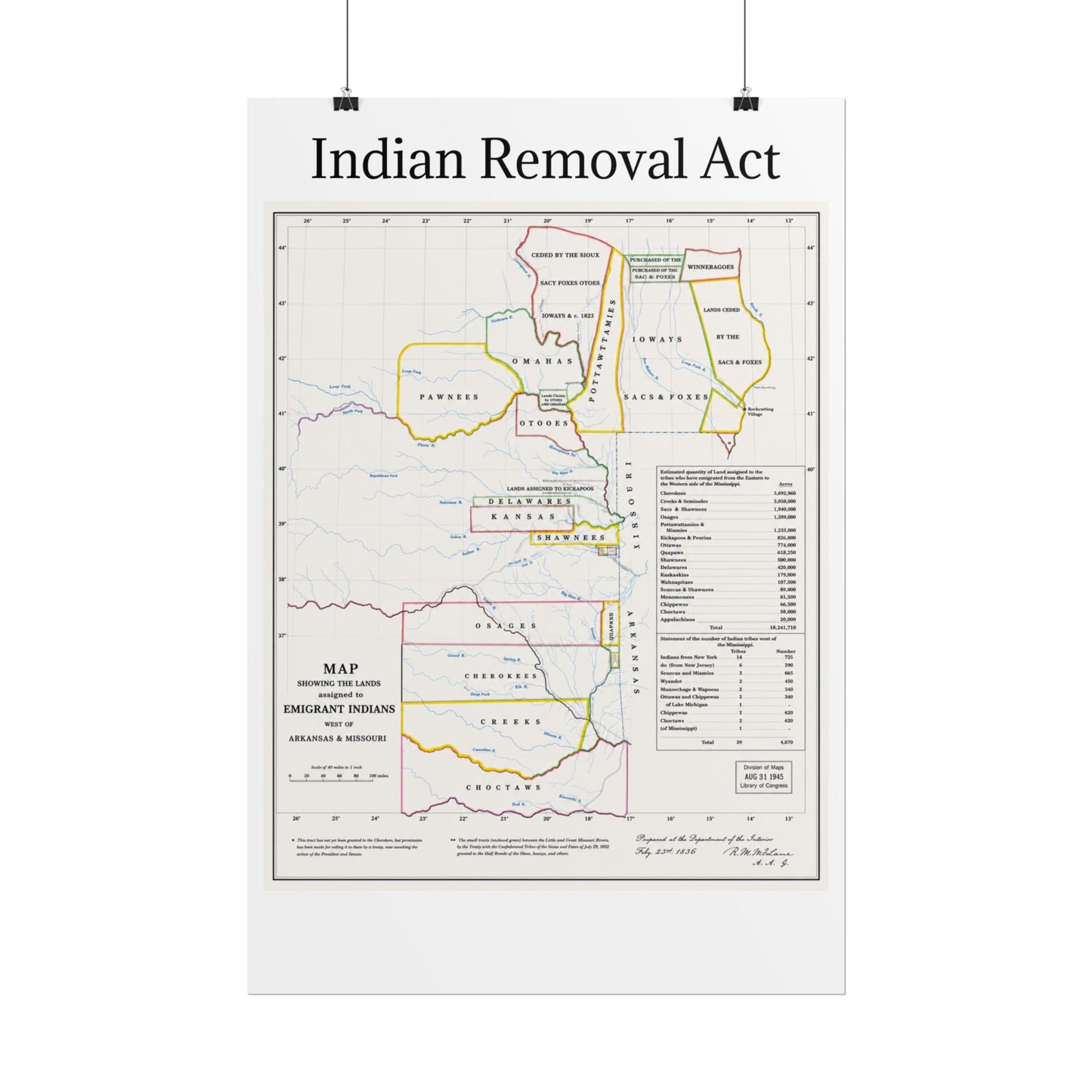 Indian Removal Act Historical Map Poster — Rolled Vintage Map Wall Art