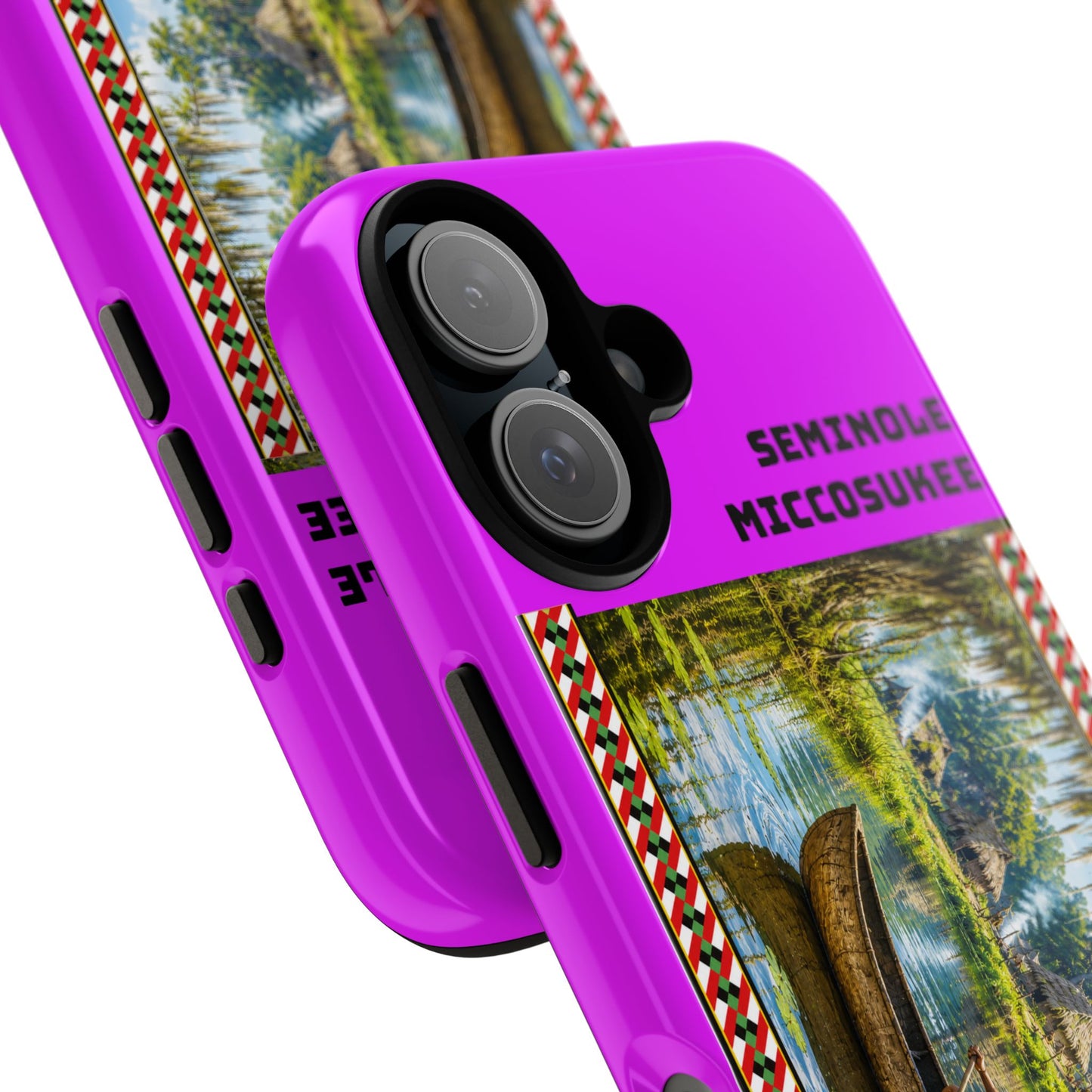 Seminole Miccosukee Canoe Tough Phone Case - Vibrant Pink Tribal Design