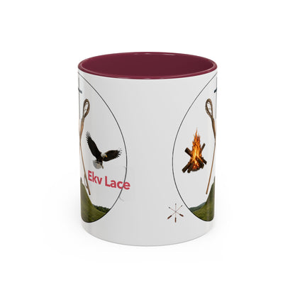 Kialegee Adventure Mug — 'Ekv Lace' Cross, Eagle & Campfire Ceramic Coffee Cup (11oz/15oz)
