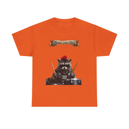 ClansDrummer Raccoon Graphic Tee — "Chaos Goes Brrr" Cute Punk Rock T-Shirt