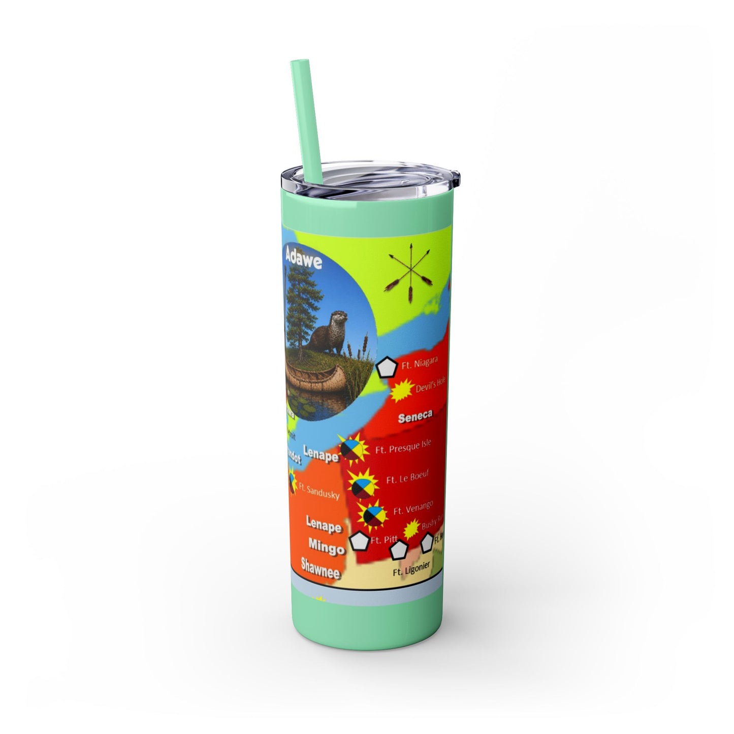 Pontiac Native Nations Map Skinny Tumbler — 20oz Travel Cup with Straw