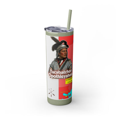 Opothleyahola Skinny Tumbler – Colorful Native American Portrait Design, 20oz Stainless Straw Cup