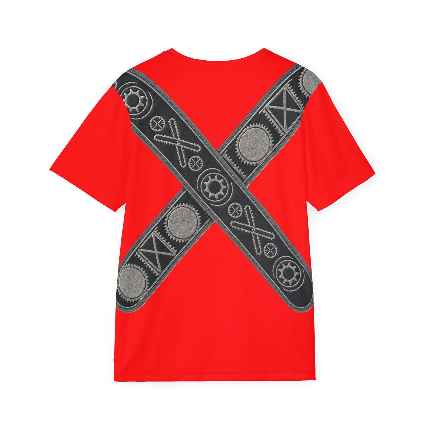 Bandolier Red Athletic Jersey with Mechanical Gear Cross Design