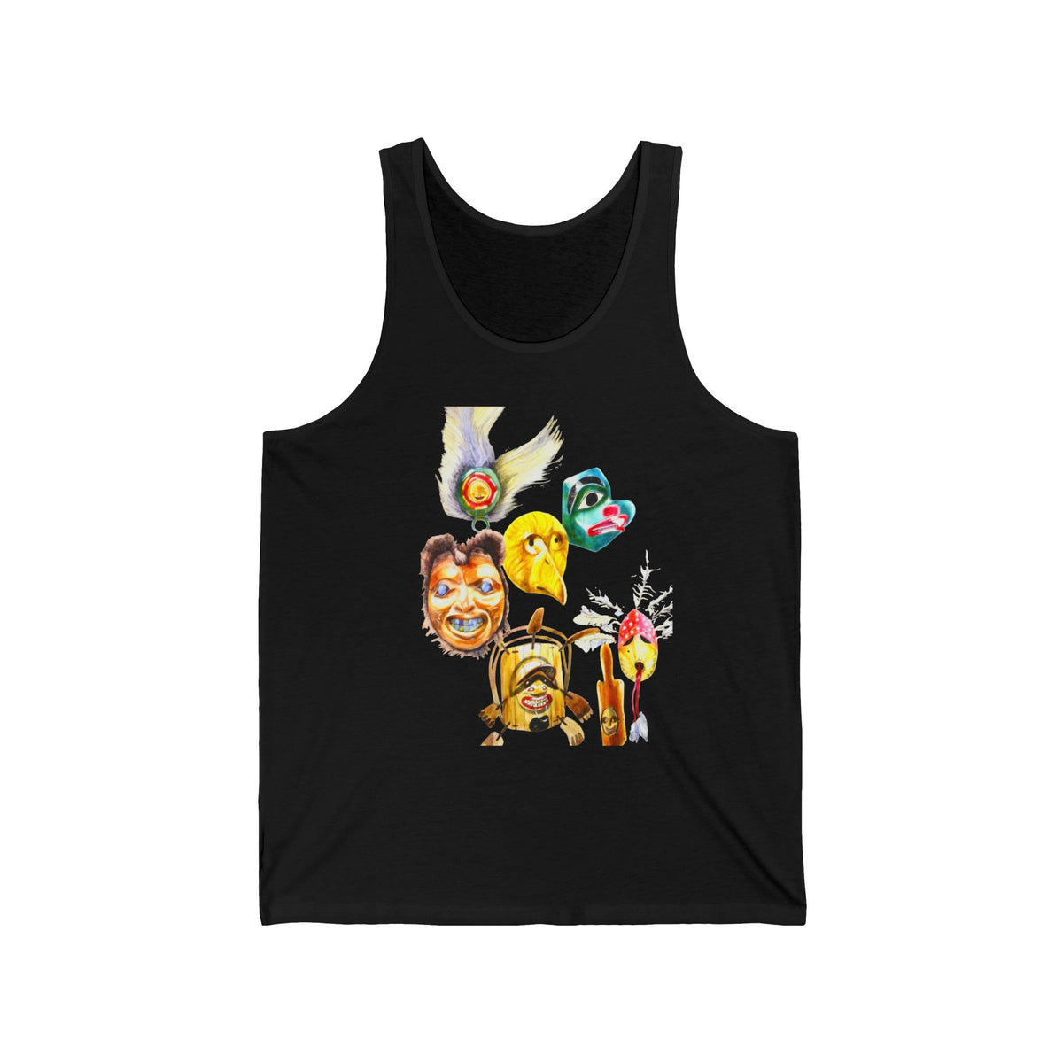 Masks Graphic Tank Top — Boho Festival Summer Tee