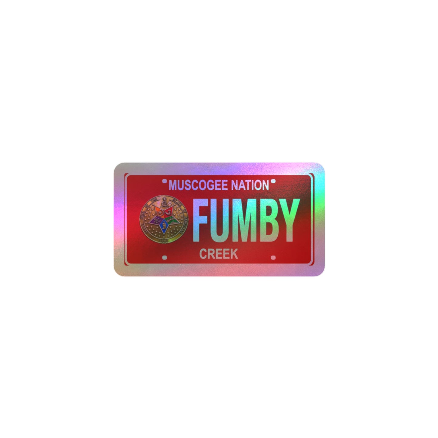 “Fumby Creek” License Plate Vinyl Sticker — Red Kiss-Cut Decal