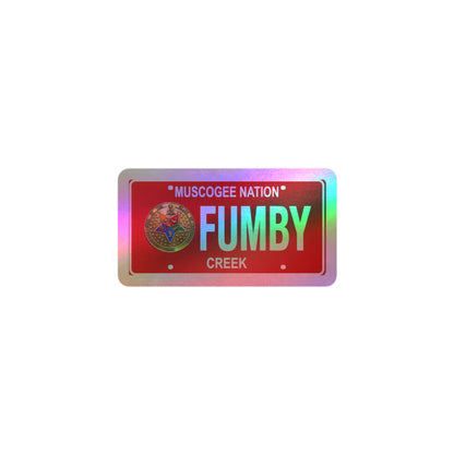 “Fumby Creek” License Plate Vinyl Sticker — Red Kiss-Cut Decal