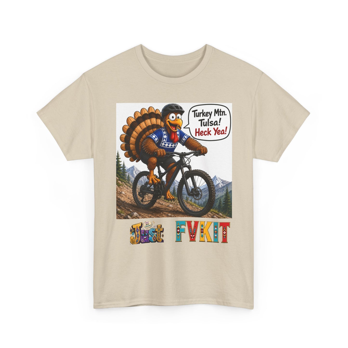 Turkey Mountain Biker Tee — 'Turkey Mtn Tulsa! Heck Yeah!' Graphic T-Shirt