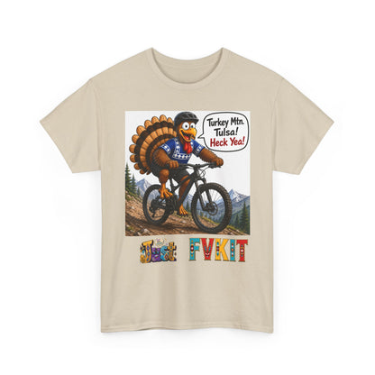 Turkey Mountain Biker Tee — 'Turkey Mtn Tulsa! Heck Yeah!' Graphic T-Shirt