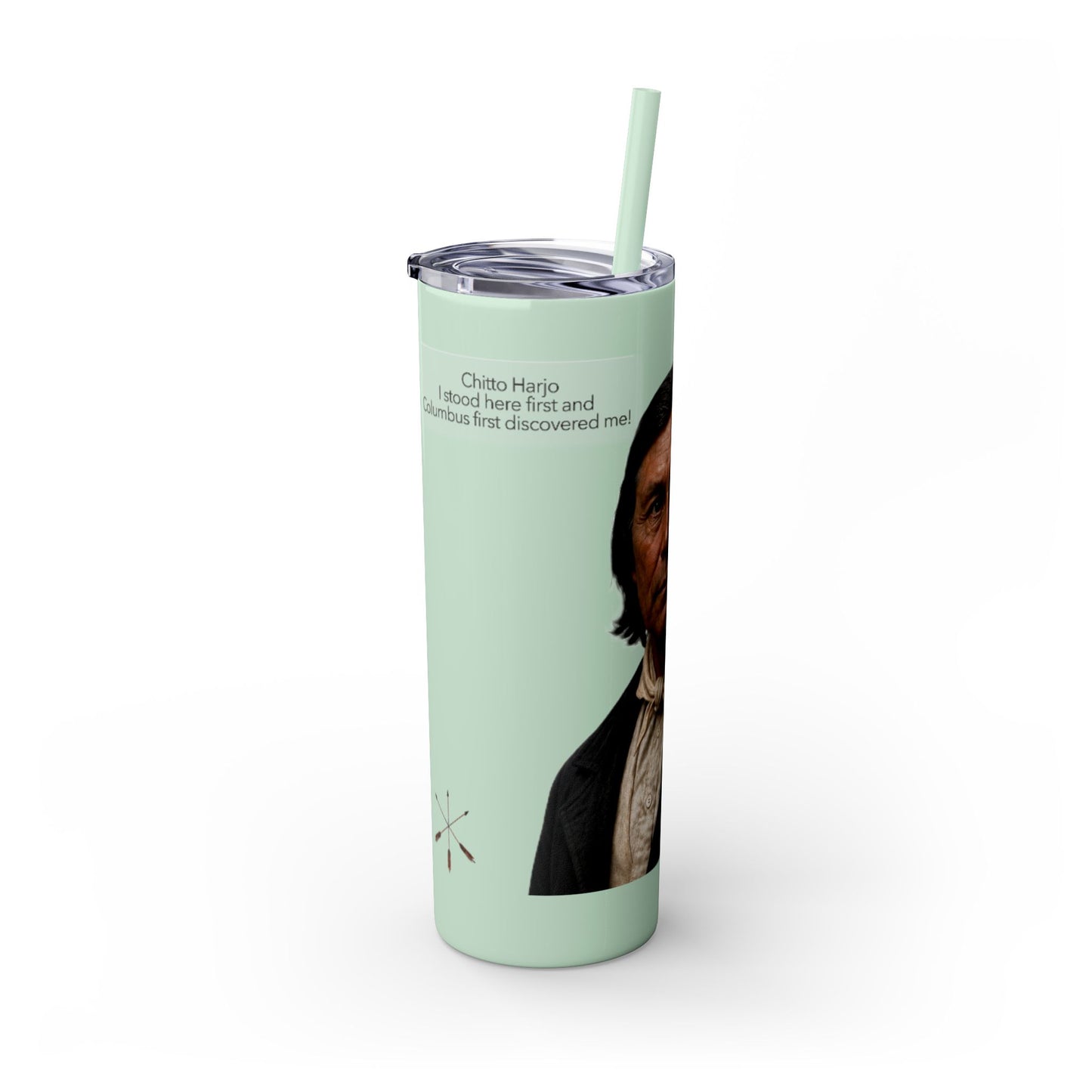 Chitto Harjo 20oz Skinny Tumbler with Classic Native American Portrait — Travel Straw Cup