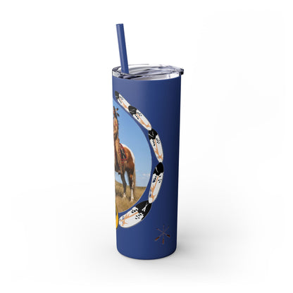 Kiowa Native Warrior on Horse 20oz Skinny Tumbler — Indigenous Heritage Travel Cup with Straw