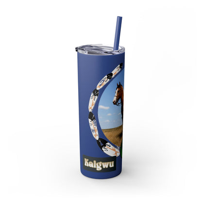 Kiowa Native Warrior on Horse 20oz Skinny Tumbler — Indigenous Heritage Travel Cup with Straw